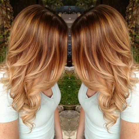 Carmel Hair Color, Pumpkin Spice Hair, Warm Hair Color, Hair Layers, Strawberry Blonde Hair Color, Ash Blonde Balayage, Blond Balayage, Ombre Hair Blonde, Balayage Blonde