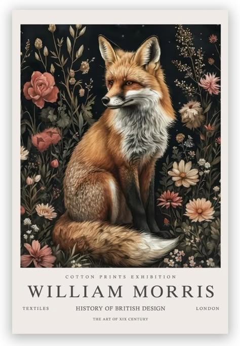 William Morris Red Fox in Flowers Poster Abstract Wall Art Animal Canvas Painting William Morris Prints For Home Decor Picture 50x70cm Unframed : Amazon.ca: Home Fox Pictures Art, Fox In Flowers, Goth Wall Art, Fleurs Art Nouveau, William Morris Prints, Animal Canvas Paintings, Gothic Cottagecore, Dark Academia Prints, William Morris Poster