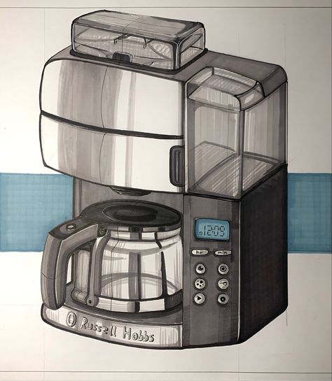 Industrial Design Coffee Machine Sketch Coffee Machine Design Sketch, Coffee Machine Sketch, Coffee Machine Design, Filter Coffee Machine, Russell Hobbs, Industrial Design Sketch, Filter Coffee, Sketch Ideas, Coffee Machine