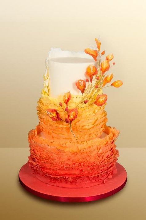 Stunning Quinceanera Cakes Perfect for the Fall Season Wedding Cake Fall Colors, Autumn Cakes, Ombré Cake, Burgundy Wedding Cake, Colorful Wedding Cakes, Wedding Cake Ombre, Wedding Cakes Ideas, Cake Wrecks, Ombre Cake