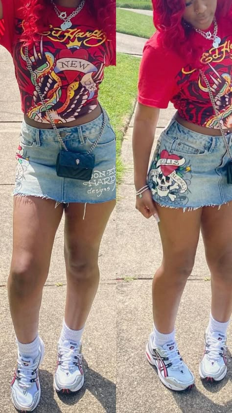 Red Jersey Outfit, Orange Shirt Outfit, Ed Hardy Outfit, Ciara Style, Cute Highschool Outfits, Fly Fits, First Day Outfit, Fly Outfit, Cute Birthday Outfits