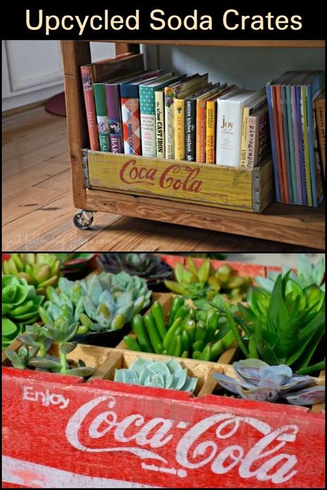 Pop Crates Ideas, Soda Crates Ideas, Old Coke Crate Ideas Wooden Boxes, Wooden Pepsi Crate Ideas, Pop Crate Repurposed, Old Pepsi Crate Ideas, Pop Crate Ideas Decor, Soda Crate Decor, Crate Stand Diy