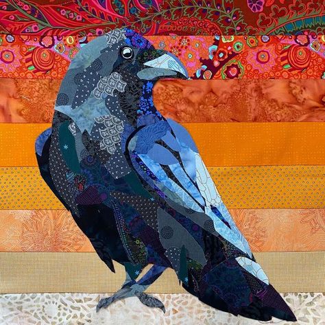 Collage Quilter, Raven Quilt, Crow Pictures, Bird Quilts, Collage Quilts, Textile Collage, Abstract Quilt, Crow Art, Raven Art