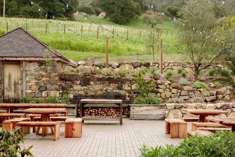 After a redwood tree fell on the property, Petaluma-based woodworkers Noah Elias and Dan Ford transformed its lumber into weather-resistant outdoor dining tables and benches. Scribe Winery, Beach House Garden, Cottage Backyard, Backyard Paradise, Mediterranean Garden, Backyard Garden Design, Garden Structures, Outdoor Garden Furniture, Patio Furniture Sets