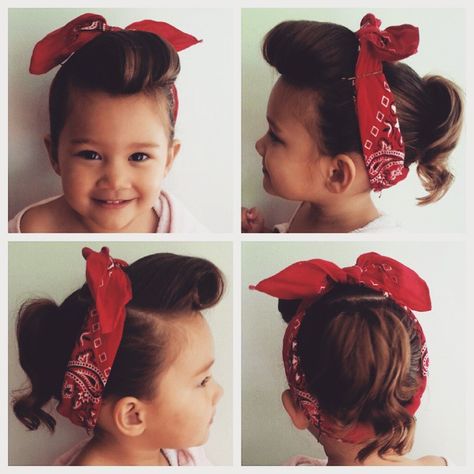 50 rockabilly toddler hair                                                                                                                                                                                 More Disfraz Rock And Roll, Rockabilly Kids, Cabelo Pin Up, 50s Hairstyles, 1940s Hairstyles, Rockabilly Hair, Rockabilly Style, Pin Curls, Pin Up Hair