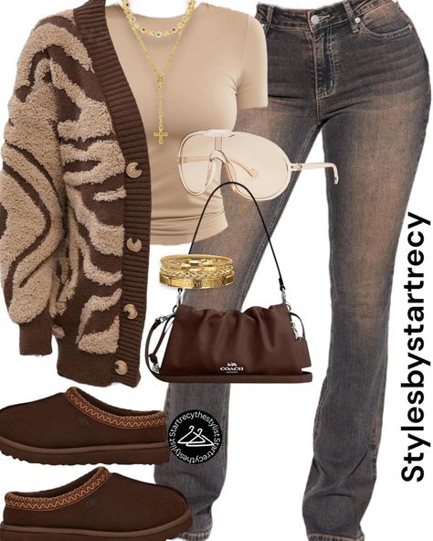 Brown Outfit Baddie, Brown Shirt Outfits Women, Fall Outfit Collage, Brown And Tan Outfits, Fall Brown Outfits, Cute Brown Outfits, Baddie Fashion Outfits, Fall Color Outfits, Brown Winter Outfit