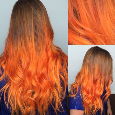 Pravana neon orange and Orange balyaged  hair!!! Neon Orange Balayage, Orange Hair Colors, Orange Hair Color Ideas, Orange Hair Color, Orange Highlights, Hair Color Orange, Color Your Hair, Orange Hair, Rainbow Hair