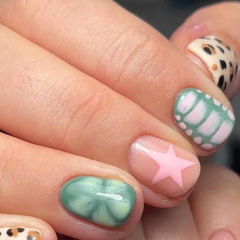 Level 1 Nail Art, Funky Nails Short, Fun Short Nails, Short Funky Nails, Biab Manicure, Extra Short Nails, Realistic Nails, Bio Nails, Short Nail Art