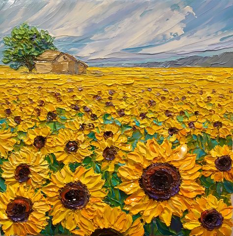 Sunny Painting Ideas, Art With Oil Paint, Sunny Painting, Farm Painting, Farm Paintings, Arte Van Gogh, Canvas Painting Designs, Van Gogh Art, Impasto Painting