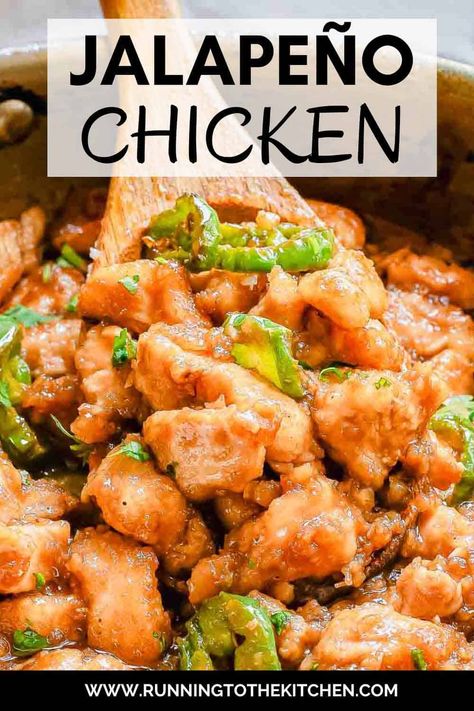 Make takeout-style jalapeño chicken at home! Pan-fried crispy chicken, spicy jalapeños and a sweet, sticky sauce come together in 15 minutes. Serve over rice for a quick and tasty meal. Sauteed Chicken Recipes, Jalapeno Chicken Recipes, Sauce Over Rice, Chicken Breast Oven, Sticky Sauce, Jalapeño Peppers, Chicken Tonight, Spicy Chicken Recipes, Jalapeno Recipes