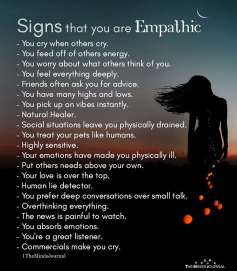 Signs That You Are Empathic - https://themindsjournal.com/signs-that-you-are-empathic/ Empath Traits, Empath Abilities, Empathy Quotes, Intuitive Empath, E Mc2, Highly Sensitive, Mental And Emotional Health, Psychology Facts, New Energy