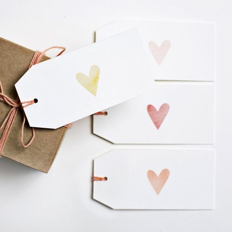 . Watercolour Heart, Gift Tag Ideas, Heart Gift Tags, Gift Tags Diy, Brown Paper Packages, Gift Wrap Ideas, Gifts Wrapping, Tag Ideas, Watercolor Heart