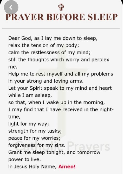 Prayer Before Sleep, Prayers Of Encouragement, Prayer For Guidance, Morning Prayer Quotes, Personal Prayer, Bedtime Prayer, Everyday Prayers, Good Night Prayer, Christian Quotes Prayer