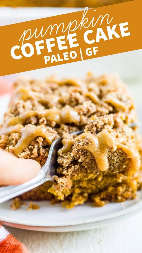 Get ready for the best pumpkin coffee cake you've ever had! This healthy version is topped with a thick layer of streusel and a soft and moist pumpkin cake underneath. It's great for a Thanksgiving breakfast, but you'll still feel great because it's paleo and gluten free. Even though it's made from scratch, it's an easy recipe to follow and freezes well too. #coffeecake #pumpkincake #pumpkin #streusel #paleocake #paleodessert #paleopumpkin Healthy Pumpkin Coffee, Paleo Coffee Cake, Summer Tart, Paleo Pumpkin Bread, Maple Icing, Paleo Running Momma, Pumpkin Coffee Cake, Pumpkin Streusel, Paleo Cake