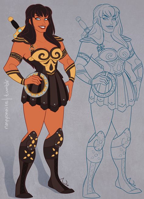 XENA: WARRIOR PRINCESS Disney Style Art — GeekTyrant Xena And Gabrielle, Xena Warrior Princess, Xena Warrior, Female Hero, Geek Art, Comics Girls, Princess Art, Warrior Princess, Fantasy Warrior