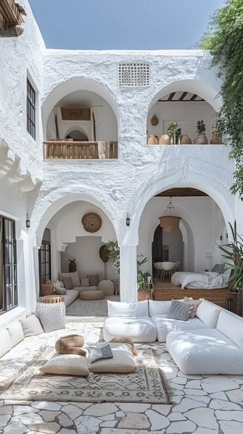 moderne house style casbah alger, interiorshot, arcade, white color, white color, --ar 9:16 --stylize 750 White Stone House Interior, Boheme Interior Design, Tree House Plans, Beach House Living Room, Mud House, Luxury Beach House, Moroccan Homes, Adobe House, Samos