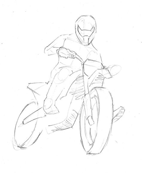 How to Draw a Dirt Bike / Motorcycle - Ashcan Comics Pub. (ACP Studios) - NATE LINDLEY Motorcycle Pose Reference Drawing, Yamaha R6 Drawing Easy, How To Draw Motorcycle Helmet, Drawing A Motorcycle, Man On Motorcycle Drawing Reference, Motorcycle Poses Drawing, On Motorcycle Reference, Biker Drawing Reference, Motorbike Drawing Reference