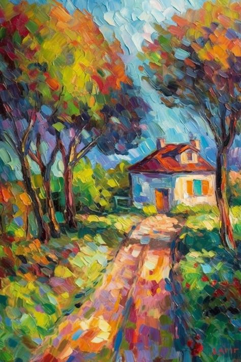 Fauvism Art Paintings, Fauvism Painting, Fauvism Art, Modern Impressionism, Mandala Art Lesson, Landscape Art Painting, Cottage Art, Van Gogh Paintings, Fauvism