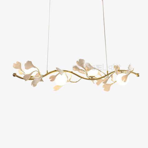 Ginkgo Long Bar Chandelier Golden Lamp, Golden Lamps, Bar Chandelier, Manufacturing Process, Decor Lighting, The Golden, Lighting Design, New Homes, Dining Room