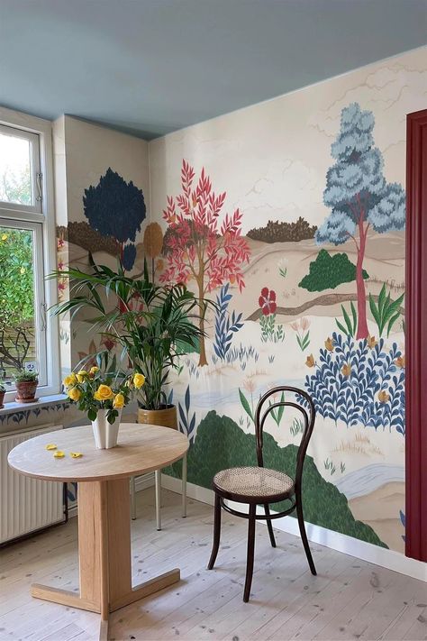 Mural Indoor, Nesting Party, House Mural, Botanical Landscape, Living Room Mural, Landscape Mural, Eclectic Wallpaper, Kids Room Murals, Apt Ideas