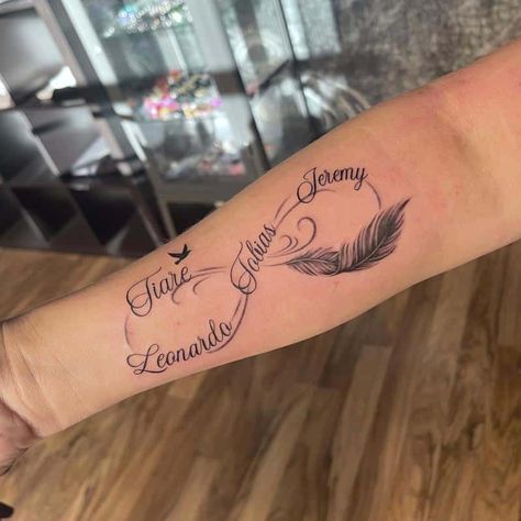 Name Infinity Tattoo, Tattoo Ideas 2022, Infinity Tattoo Ideas, Infinity Name Tattoo, Infinity Tattoo Family, Double Infinity Tattoos, Family Name Tattoos, Symbol For Family Tattoo, Infinity Couple Tattoos