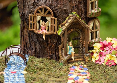 Large Fairy Garden, Fairy Garden Cottage, Wooden Fairy, Garden Fairies Figurines, Fairy Garden Ideas, Fairy Garden Crafts, Fairy Garden Designs, Meadow Garden, Garden Figurines