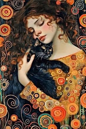 Girl With Curly Hair, Room Decor Girl, Art Klimt, Girl With Cat, Klimt Art, Lady Art, Consciousness Art, Gothic Fantasy Art, Black Cat Art