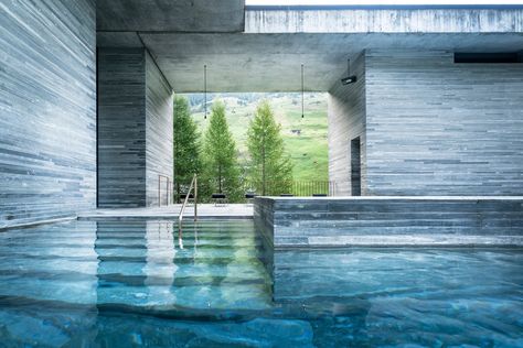 10 Architecturally Stunning Hotel Pools https://www.cntraveler.com/gallery/architecturally-stunning-hotel-pools?mbid=social_twitter 7132 Hotel, Vals Switzerland, Brown Beach House, Therme Vals, Morphosis Architects, Hotel Landscape, Lebbeus Woods, Switzerland Hotels, Shigeru Ban