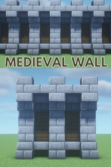 Minecraft Castle Walls, Minecraft Medieval Village, Minecraft Wall Designs, Minecraft Castle Designs, Stone Bricks, Minecraft Maps, Minecraft Wall, Minecraft Decoration, Minecraft Forge