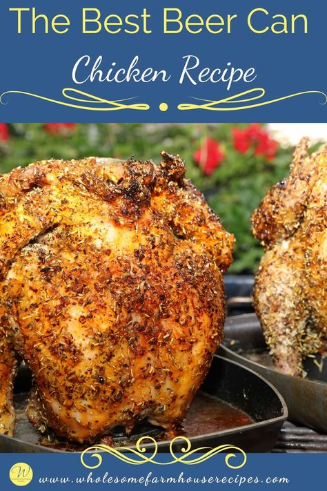 The Best Beer Can Chicken Recipe Beer Can Chicken On The Grill, Beer Can Chicken In The Oven, Grilled Whole Chicken Recipes, Whole Chicken On The Grill, Beercan Chicken, Chicken Rub Recipes, Farmhouse Recipes, Cook A Whole Chicken, Traeger Cooking