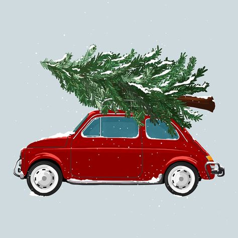 Tree Psd, Wallpaper Thanksgiving, Christmas Collage, Christmas Car, Tree Free, Christmas Drawing, About Christmas, Red Car, Vintage Winter