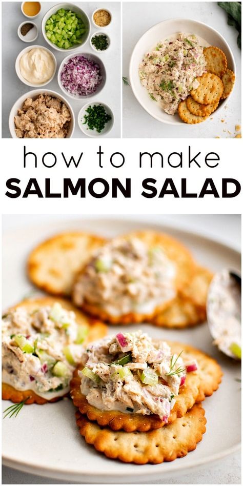 This quick and easy Canned Salmon Salad Recipe is made with canned salmon in a creamy mayonnaise dressing. Similar to tuna salad, it’s perfect with crackers or in sandwiches for an easy lunch or afternoon snack. Salmon Tuna Salad, Salmon Salad Recipes Canned, Recipe For Canned Salmon, Salad With Canned Salmon, Canned Salmon Salad Recipes, Canned Salmon Lunch Recipes, Canned Salmon Salad, Salmon Salad Recipe, Mayonnaise Dressing