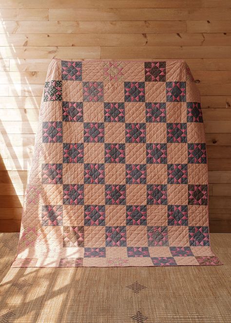 The Winter Blush Sawtooth Star Quilt is a traditional hand made quilt, made with a variety of cotton fabrics. The design features a elegant arrangement of patterned period fabrics hand sewn in the traditional Sawtooth Star design. The design came from the way that the triangles resembled the teeth of a saw. The Farm and Fireside Magazine first named the Sawtooth Star Block in 1884, the first known recording. However, it does have other names, such as Evening Star, Morning Star, Variable Star, No Sawtooth Star Quilt, Sawtooth Star, Shabby Chic Quilts, Traditional Quilt Patterns, Queen Size Bedspread, Pink Quilt, Patchwork Inspiration, Pine Cone Candles, Evening Star