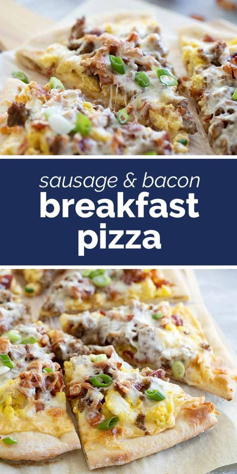 Sausage Breakfast Pizza, Breakfast Pizza Sauce, Crazy Pizza, Bacon And Sausage, Brunch Foods, Baked Breakfast, Breakfast Pizza Recipe, Casserole Easy, Breakfast Meals