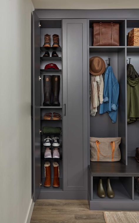 Entryway - Inspired Closets - Inspired Closets | Custom Closets Oakbrook IL Walk In Coat Closet Entryway, Entry Joinery, Foyer Wardrobe, Coat And Shoe Storage Entryway, Coat Hallway, Entryway Solutions, Entryway Remodel, Entrance Closet, Inspired Closets