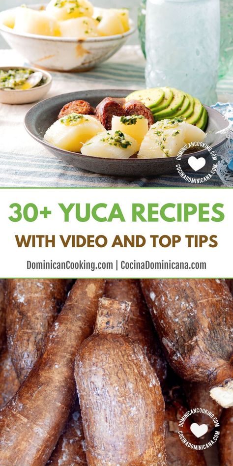 yuca raw and cooked Yucca Root Recipes, Yucca Recipe, Yuca Recipes, Cassava Recipe, Yuca Root, Spanish Dinner, Boricua Recipes, Dominican Food, Dinner Dishes