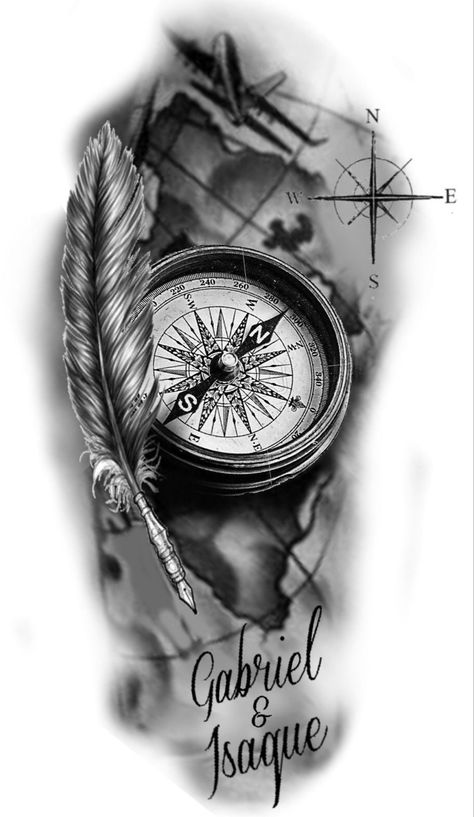 Compass Tattoo Design Men, Map Tattoo Design, Compass And Map Tattoo, Nautical Tattoo Sleeve, Lion Tattoo Sleeves, Compass Tattoo Design, Clock Tattoo Design, Map Tattoos, Mens Shoulder Tattoo