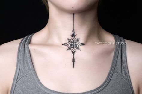 Neck Tattoo Women 3 Womens Throat Tattoo, Throat Tattoos Women Simple, Neck Throat Tattoos Women, Tattoo Placement Chart, Best Tattoo Placement, Geometric Throat Tattoo, Tattoo Sleeve Women, Neck Tattoo Women, Tattoo Front