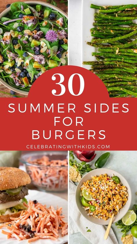 Looking for the best summer sides for burgers? These simple yet delicious burger side dishes will satisfy your cravings. Burger Side Salad, Side Dishes With Burgers Simple, Salad For Burgers Side, Chicken Burger Side Dish, Grilled Sides For Burgers, Side For Burgers Summer, Sides For Burgers Summer, Best Burger Sides Dishes, Healthy Burger Sides Dishes