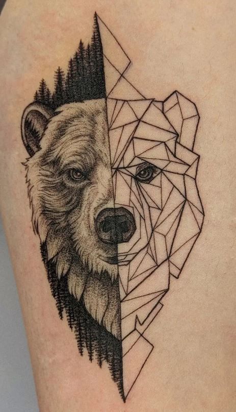 Geometric Bear Tattoo, Grizzly Bear Tattoos, Square Tattoo, Bear Tattoo Designs, Tier Tattoo, Geometric Bear, Shape Tattoo, Triangle Tattoos, Bear Tattoos