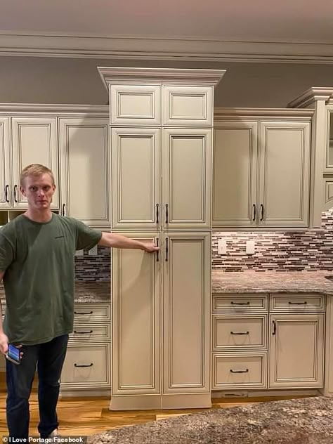 The GIANT walk-in room behind this 'typical' kitchen pantry door Kitchen Pantry Doors, House Pantry, Dream Pantry, Hidden Pantry, Kitchen Benchtops, Pantry Laundry Room, Pantry Room, Hidden Kitchen, Pantry Laundry