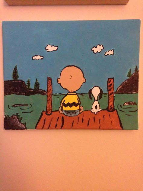 Charlie Brown and Snoopy painted on canvas. Snoopy Paintings On Canvas, Snoopy Painting, Paintings On Canvas Easy, Fall Canvas Painting, Christmas Paintings On Canvas, Fall Canvas, Brown Painting, Simple Canvas Paintings, Cute Canvas Paintings