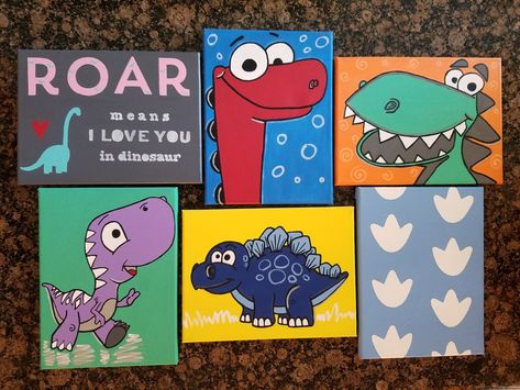 Diy Dinosaur Painting Canvas, Dinosaur Painting Ideas, Easy Dinosaur Painting, Dinasour Painting, Dinosaur Painting Acrylic, Dinosaur Canvas Painting, Canvas Walls, Dino Art, Tiny Canvas