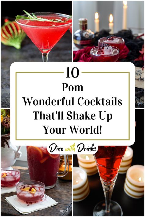 Collage of 4 pom wonderful cocktails. Pom Juice Cocktail, Pom Juice Recipes, Pom Cocktail, Rye Cocktails, Pom Juice, Cosmo Cocktail, Pom Wonderful, Vodka Lime, Sweet Cocktails