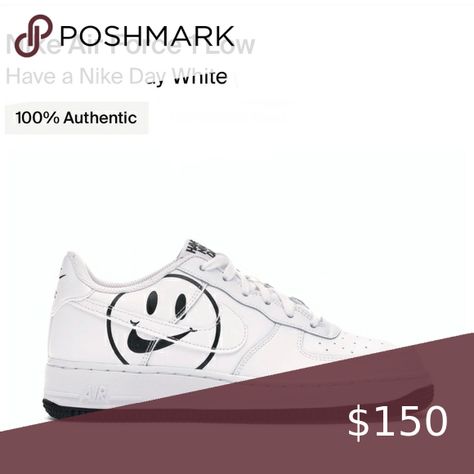 Nike Air Force 1 LOW “ Have a Good Day “ White and Black Smiley Face Sneakers Nike Air Force 1 Smiley Face, Black Smiley Face, Nike Air Force 1 Low, Have A Good Day, Air Force 1 Low, Nike Air Force 1, Sneaker Shopping, Smiley Face, Golden Goose Sneaker