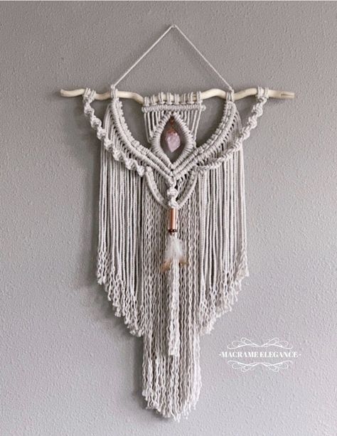 Driftwood Macrame Wall Hanging With Seashell Accent Boho 816 Crystal Wall Hanging, Driftwood Macrame, Crystal Macrame, Condo Decor, Fiber Art Wall Hanging, Macrame Wall Hanging Diy, Macrame Wall Hanging Patterns, Wall Hanging Boho, Boho Nursery Decor