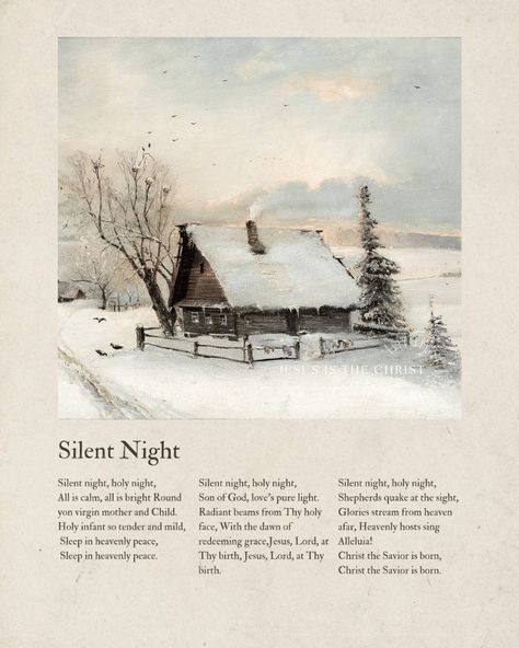 Silent Night - Jesus is the Christ Prints Vintage Winter Prints, Hymn Artwork, Comforting Verses, Christmas Hymns, Advent Art, Biblical Christmas, Christian Christmas Decorations, Hymn Print, Timeless Christmas