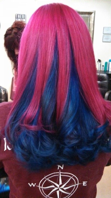 if the pink were green, and the blue red or purple, it would look like a flower. :D Pink And Blue Hair, Magenta Hair Colors, Blue And Pink Hair, Magenta Hair, Pravana Vivids, Natural Afro Hairstyles, Dyed Hair Inspiration, Boring Hair, Awesome Hair