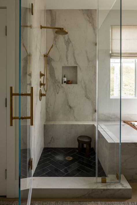 Portfolio — Rêver Design Co | Orange County Based Luxury Interior Designer | Orange County Interior Designer Bathrooms Colors, Small Bathroom Colors, Marble Showers, Tub Ideas, Master Shower, Soaker Tub, Bathroom Design Inspiration, Primary Bathroom, Bathroom Color