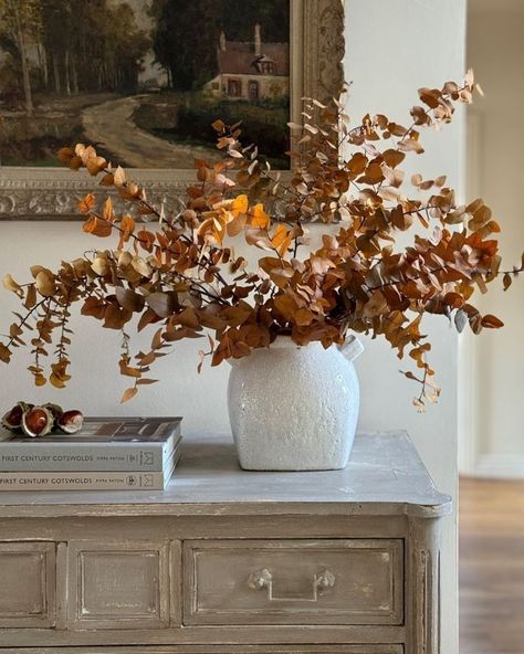 Flat Vase, Natural Fall Decor, Big Vase, Eucalyptus Stems, Autumn Interior, Faux Branches, Preserved Eucalyptus, Neutral Fall Decor, Eucalyptus Leaf